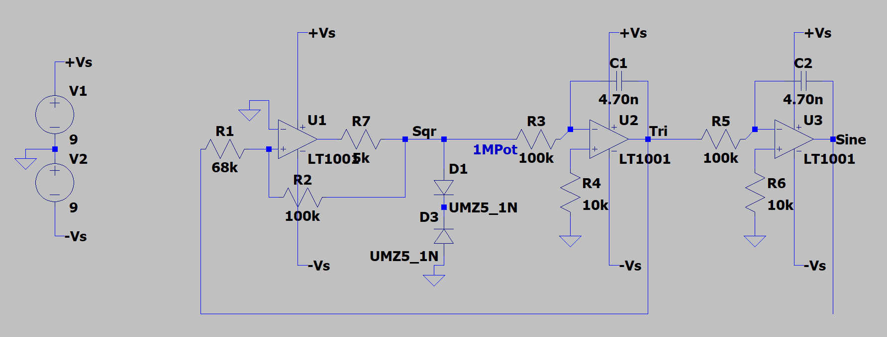 Three Op Amp Function Generator