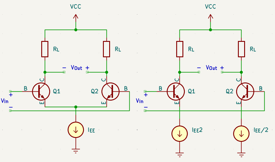 Joined vs split tail differential pair.